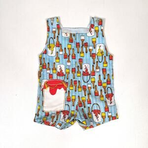 Vtg Nannekins Romper Baby Boys Sz 12m Blue Paintbrush Novelty Kitschy Shortalls